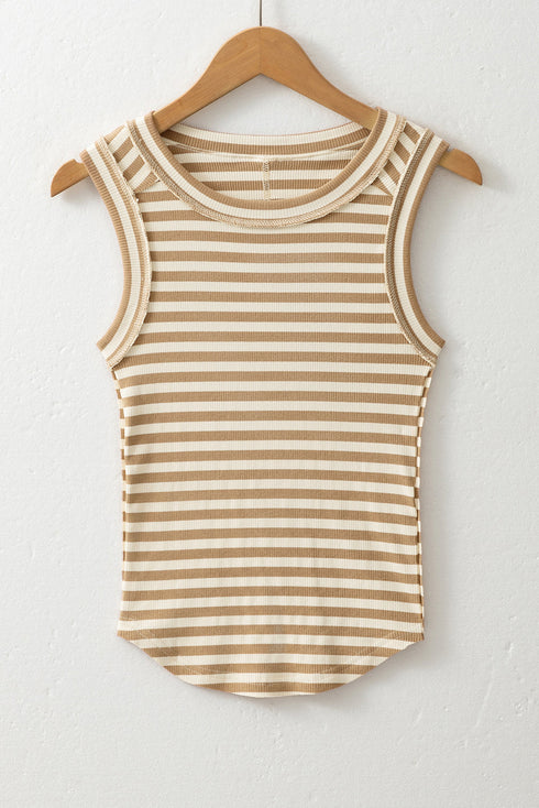 Classic Striped Ribbed Knit Sleeveless Tank Top