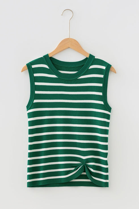 Classic Striped Sleeveless Ribbed Knit Sweater Top