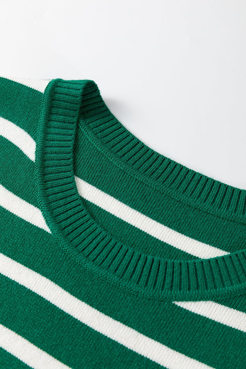 Classic Striped Sleeveless Ribbed Knit Sweater Top