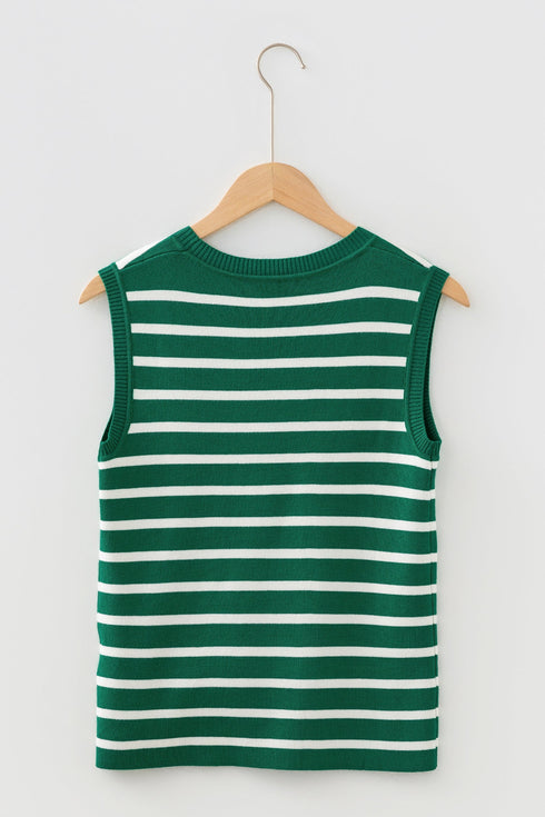 Classic Striped Sleeveless Ribbed Knit Sweater Top