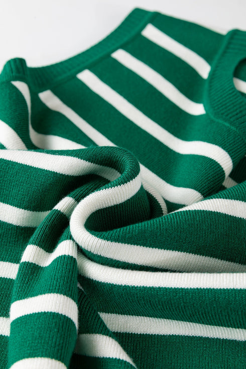 Classic Striped Sleeveless Ribbed Knit Sweater Top