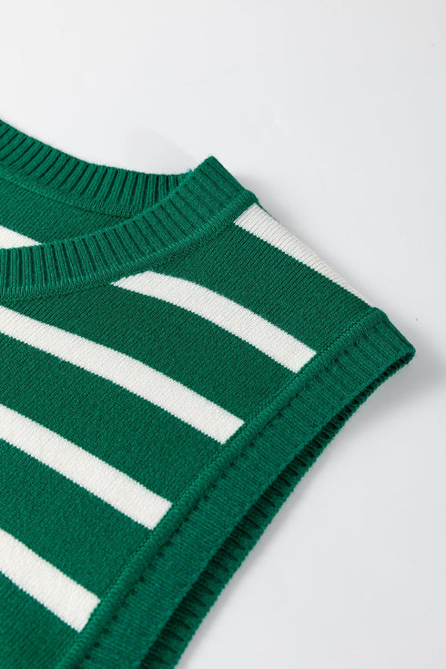 Classic Striped Sleeveless Ribbed Knit Sweater Top