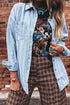 Classic Striped Western Boyfriend Chest Pocket Denim Jacket