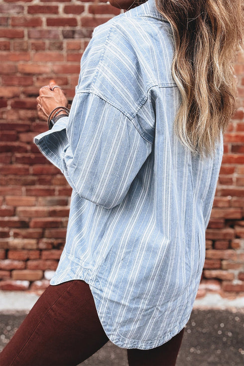 Classic Striped Western Boyfriend Chest Pocket Denim Jacket