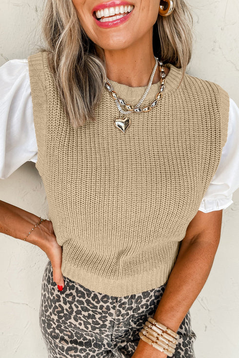Classic Textured Knit Crew Neck Sweater Vest