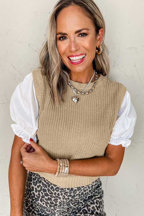 Classic Textured Knit Crew Neck Sweater Vest
