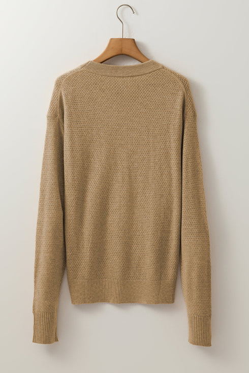 Classic Textured Knit Crewneck Long Sleeve Pullover Sweater