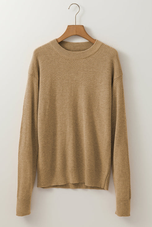 Classic Textured Knit Crewneck Long Sleeve Pullover Sweater