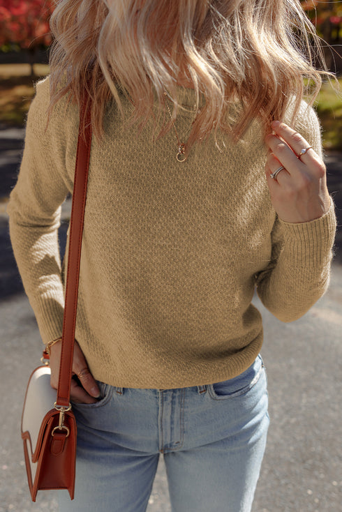 Classic Textured Knit Crewneck Long Sleeve Pullover Sweater