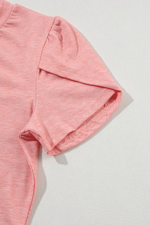 Classic V Neck Petal Sleeve Soft Knit T Shirt