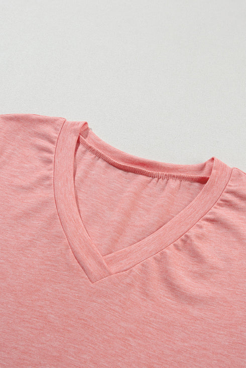 Classic V Neck Petal Sleeve Soft Knit T Shirt