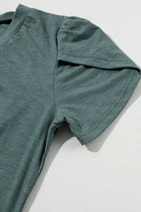 Classic V Neck Petal Sleeve Soft Knit T Shirt