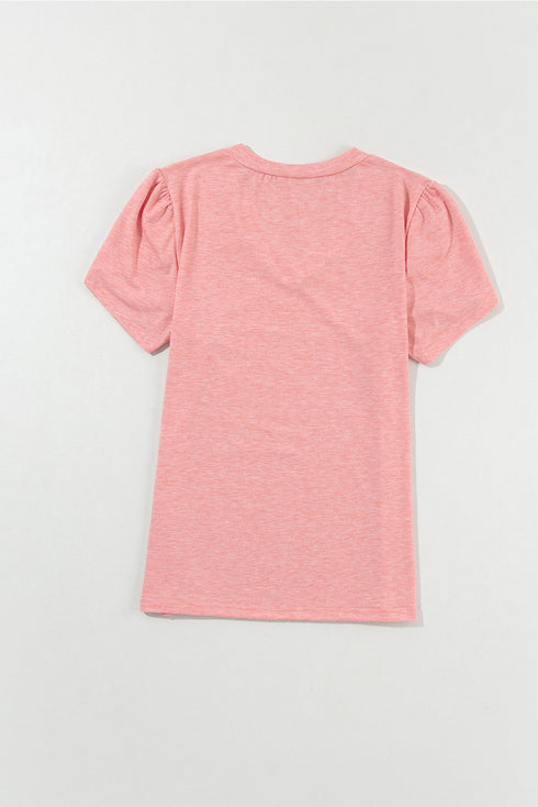 Classic V Neck Petal Sleeve Soft Knit T Shirt