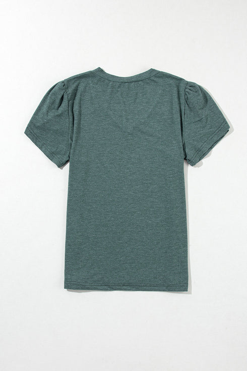 Classic V Neck Petal Sleeve Soft Knit T Shirt