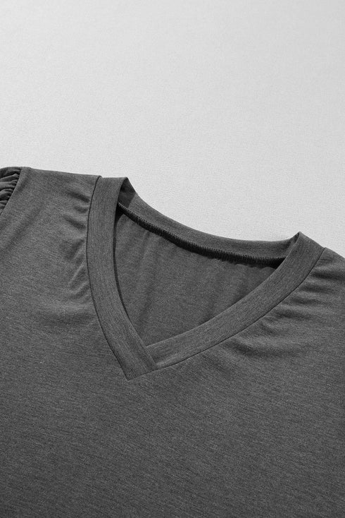 Classic V Neck Petal Sleeve Soft Knit T Shirt