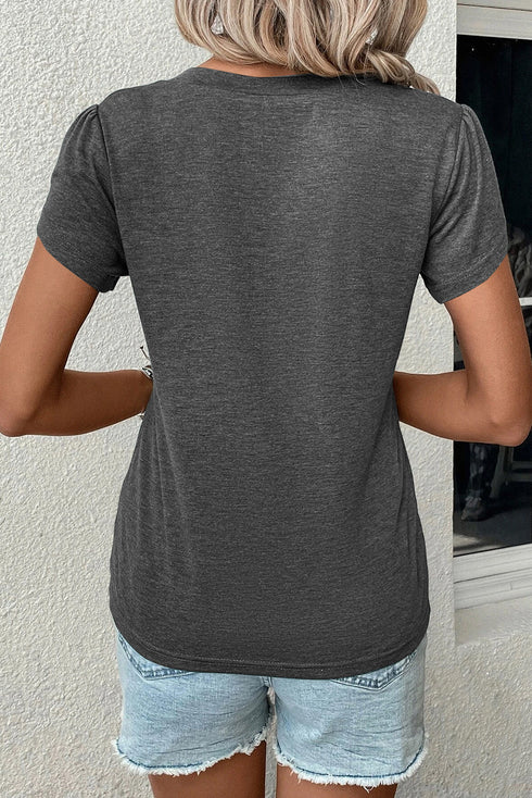 Classic V Neck Petal Sleeve Soft Knit T Shirt