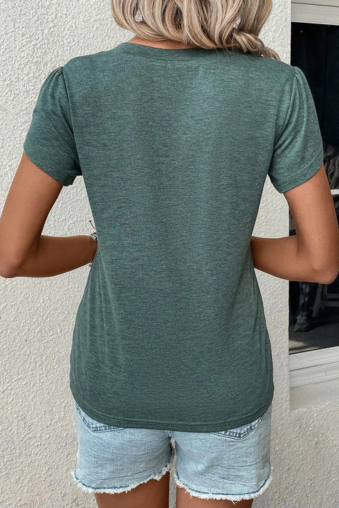 Classic V Neck Petal Sleeve Soft Knit T Shirt