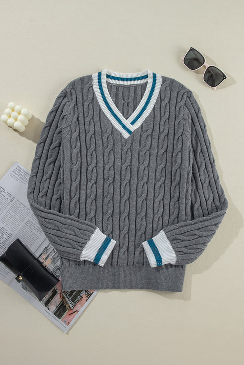 Classic Varsity Stripe Cable Knit Sweater