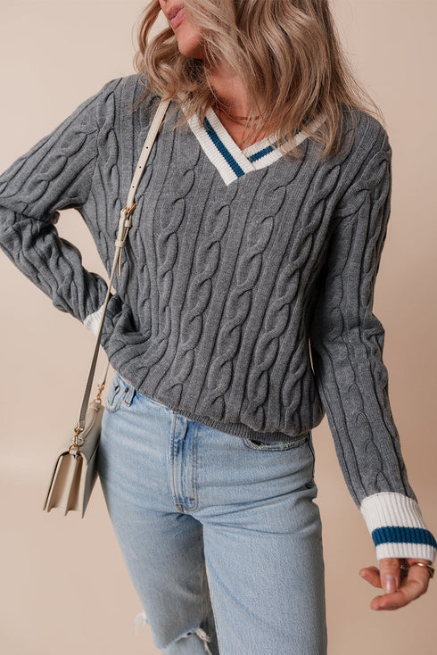 Classic Varsity Stripe Cable Knit Sweater