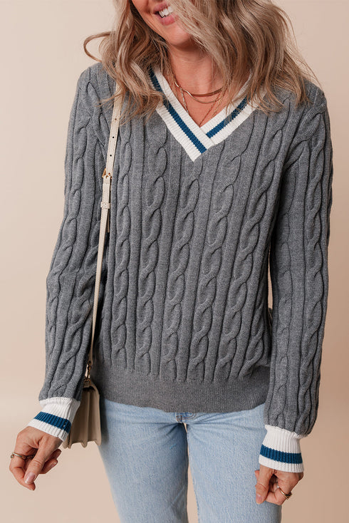 Classic Varsity Stripe Cable Knit Sweater