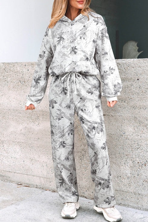 Classic Woodland Camouflage Print Hoodie And Sweatpants Pant Sets