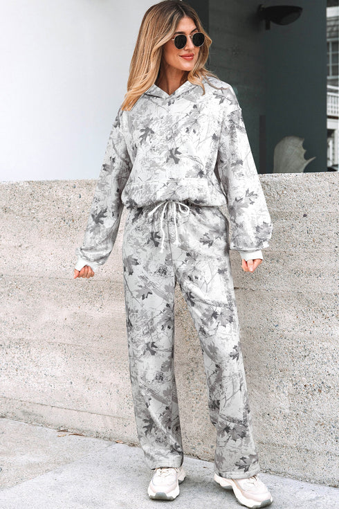 Classic Woodland Camouflage Print Hoodie And Sweatpants Pant Sets