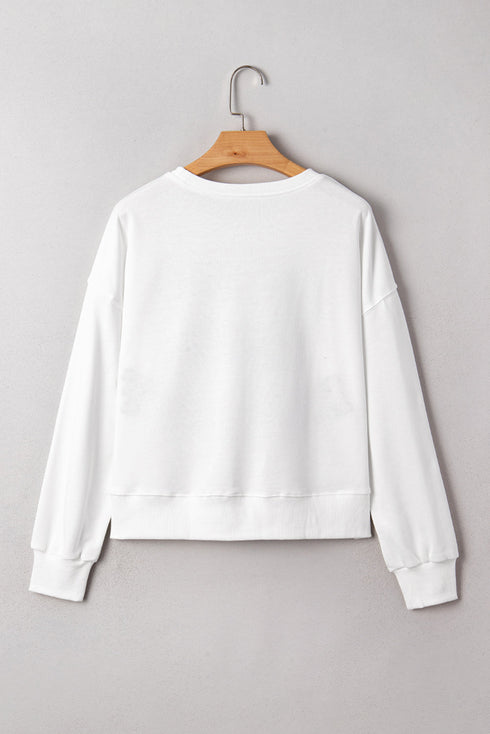 Classy Until Kickoff Chenille Letter Patch Drop Shoulder Crewneck Oversized Sweatshirt