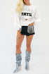 Classy Until Kickoff Chenille Letter Patch Drop Shoulder Crewneck Oversized Sweatshirt