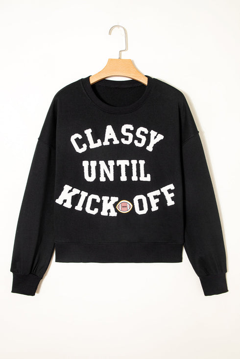 Classy Until Kickoff Graphic Long Sleeve Pullover Sweatshirt
