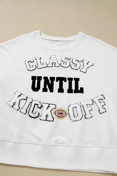 Classy Until Kickoff Graphic Long Sleeve Pullover Sweatshirt