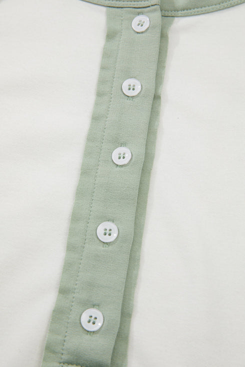 Clearly Aqua Colorblock Raglan Short Sleeve Half Buttons High Low T Shirt