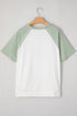 Clearly Aqua Colorblock Raglan Short Sleeve Half Buttons High Low T Shirt