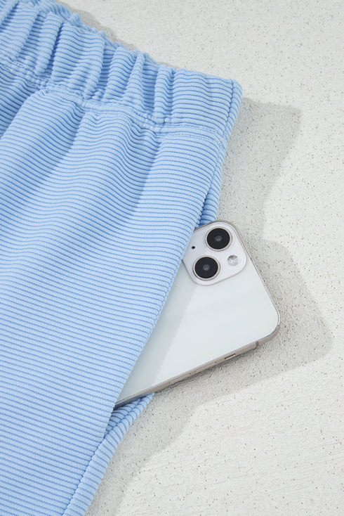 Coastal Breeze Ribbed Half Zip Ruffle Sleeve Lounge Set