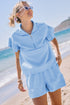Coastal Breeze Ribbed Half Zip Ruffle Sleeve Lounge Set