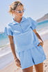 Coastal Breeze Ribbed Half Zip Ruffle Sleeve Lounge Set