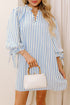 Coastal Striped Ruffle Neck Tie Cuff Bracelet Sleeve Shift Dress