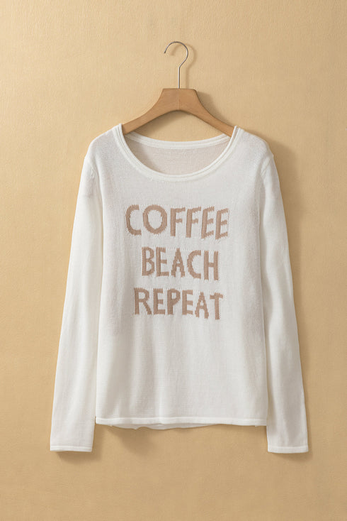 Coffee Beach Repeat Rolled Edge Graphic Sweater