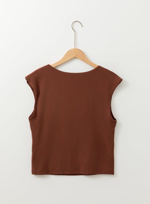 Coffee Solid Color U Neck Slim Fit Tank Top