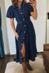 Collared Button Down Bubble Sleeve Western Denim Midi Dress