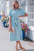 Collared Button Down Bubble Sleeve Western Denim Midi Dress