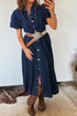 Collared Button Down Bubble Sleeve Western Denim Midi Dress