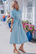 Collared Button Down Bubble Sleeve Western Denim Midi Dress