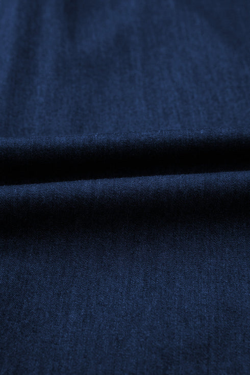 Collared Button Down Bubble Sleeve Western Denim Midi Dress