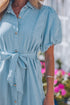 Collared Button Down Bubble Sleeve Western Denim Midi Dress