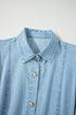 Collared Button Down Bubble Sleeve Western Denim Midi Dress