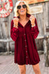 Collared Button Front Long Sleeve Velvet Shirt Dress