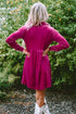 Collared Button Front Long Sleeve Velvet Shirt Dress
