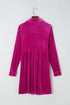 Collared Button Front Long Sleeve Velvet Shirt Dress