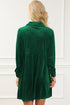 Collared Button Front Long Sleeve Velvet Shirt Dress