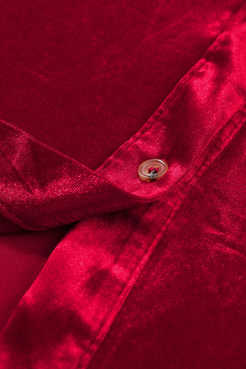 Collared Button Front Long Sleeve Velvet Shirt Dress